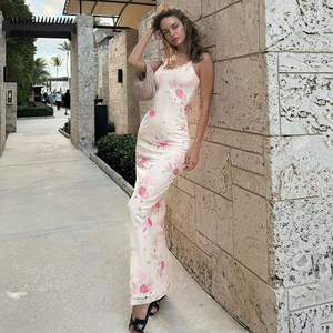 เดรสยาวลายดอกไม้สไตล์ฝรั่งเศส แต่งลูกไม้ ปะติดปะต่อ เปิดหลัง เซ็กซี่ สง่างาม เอวต่ำ สไตล์วันพักผ่อน - Product Image 3