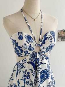 Vestido romántico con estampado Floral para mujer, cuello Halter, Sexy, a la moda, fácil de crear, estilo informal para vacaciones perezosas, otoño Natural - Product Image 5