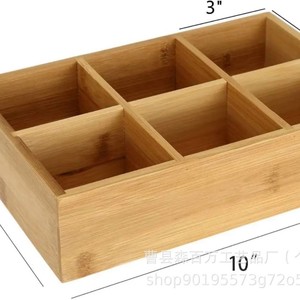 Bamboo <b>Tea</b> Bag Storage <b>Box</b> 10x3 Inch Six Compartment Drawer Organizer For Cabinet Use - Product Image 1