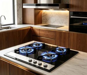 Table de cuisson à gaz encastrable 4 brûleurs avec brûleur <span class=keywords><strong>wok</strong></span> 60 cm noir 8000W pour usage extérieur et hôtelier - Product Image 5