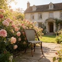 Ensemble de salle à manger d'extérieur haut de gamme en cinq pièces, table et chaises de bistrot français avec sièges en rotin PE résistant aux intempéries pour la maison, le jardin, le balcon