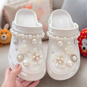 Accesorios para Zapatos de Goma, Flores de Estrás, Hebillas de Estilo Moderno para Decoración, Cadenas de Perlas - Product Image 2