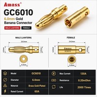 Connecteur banane Amass GC6010 6 mm 150 A plaqué or mâle-femelle 100 % authentique, prêt à être expédié, faible MOQ pour moteur de drone