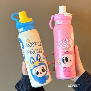 Cartoon Portable Direct Drinking Cup Stainless Steel Tumbler <b>Large</b> Capacity With Straw For Students Back To School - Product Image 3