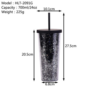 Nouvelle tasse à double paroi de 24 oz pour hommes et femmes, avec <span class=keywords><strong>paillettes</strong></span> brillantes, tasse à eau créative avec paille, style européen - Product Image 5