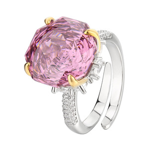 Gioielli alla Moda, Anello Ecologico in Rame Placcato Oro con Zirconia Cubica 14*14MM, Anello con Pietra Rosa per Donna, Elegante per Uso Quotidiano - Product Image 1