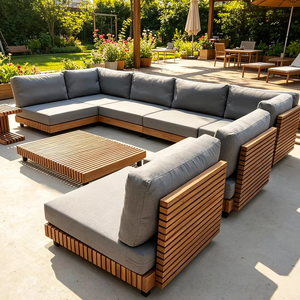Luxury Solid Teak <b>Wood</b> Modular Outdoor Sectional <b>Set</b> with Waterproof Grey Cushions Roots-tk-09 <b>Wood</b> <b>Set</b> Models - Product Image 1