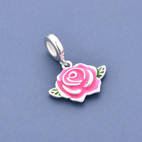 Breloques Pan Charms en argent plaqué or, perles en émail rose en forme de rose, compatibles avec les bracelets originaux, bijoux pour la Saint-Valentin, pour petite amie, Berluque
