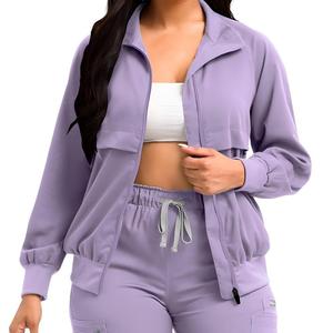 Blouses médicales zippées pour femme, col montant, manches longues, tenue de travail quotidienne, poignets élastiques - Product Image 1
