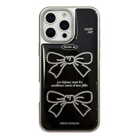 Coque de téléphone Ins Bow Tie noire dorée pour iPhone 16, 16 Pro Max/Plus/Pro, 15, 15 Pro Max/Plus/Pro, 14 Pro Max/Plus/Pro, 14, 13, 13 Pro Max, 13 Pro, 12, 11