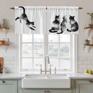 Rideaux courts à volants motif <span class=keywords><strong>chat</strong></span> noir et blanc pour salle de bain, au-dessus de l'évier, petite cuisine, 2 panneaux - Product Image 3