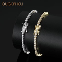 OUGEPHELI Bracelet Tennis en Argent Sterling 925 Plaqué Or avec Moissanite GRA VVS de 2 mm, Bijou Tendance