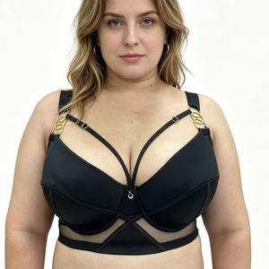 BH Longline Plus Size dengan Cup Molded, Aksesoris Cincin Emas, Jaring Transparan, Kawat Penyangga, 3 Pengait di Belakang, Tali Dapat Disesuaikan Sepenuhnya - Product Image 5