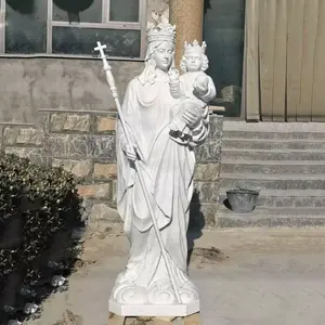 カスタム手彫り宗教彫刻白い大理石のマリア像