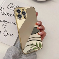 Étui de téléphone en silicone souple pour iPhone 13 12 11 Pro XS Max XR X 7 8 Plus, plaqué or argent brillant de luxe, miroir uni