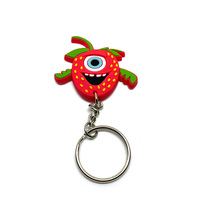 Eco-Flexible Personnalisé Fraise Dessin Animé Forme 3Dlogo Broder Machine Pvc Porte-clés PVC Caoutchouc Porte-clés