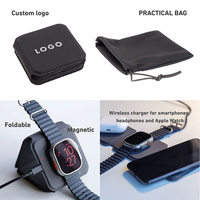 Stasiun Pengisi Daya Lipat Magnetik Kulit untuk Ponsel, Headphone, Jam Tangan Pintar, Pengisi Daya Cepat Perjalanan 3 in 1 Pengisi Daya Nirkabel Lipat