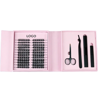 Kit de cils en grappe imperméables en gros avec colle et scellant, grand format, avec pince à épiler, ciseaux, dissolvant, et logo personnalisé