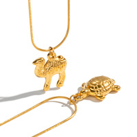 Collar con Colgante de Tortuga y Camello, Chapado en Oro de 18K, Acero Inoxidable, Joyería de Moda para Mujer