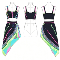 Tenue de rave néon réactive aux UV - Corset lumineux et jupe asymétrique à paillettes, costume de performance pour festival EDM