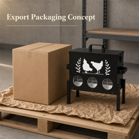 Mangeoire à poulet JH-Mech avec couvercle verrouillable et pieds, capacité de 30 lb, 6 ports, en métal noir