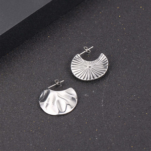 C-Shaped Fan <b>Stud</b> Earrings Geometric <b>Titanium</b> Steel Irregular Reversible For Women - Product Image 2