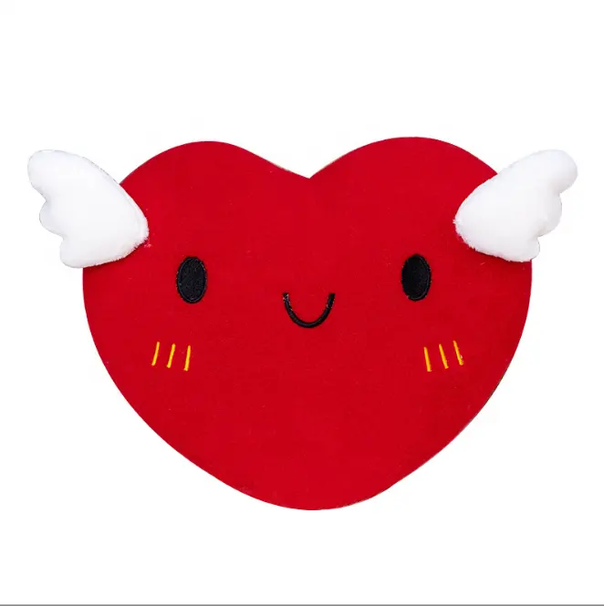 Cute Red Heart Shape Pillow With Wings Decorative Toys Soft Creative Plush Doll Cushion Lover Gift