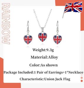 GAUEIOUR Platinum <span class=keywords><strong>Jubilee</strong></span> Celebration 70th Anniversary Heart-Shaped Union Jack Flag Necklace Earring Set Metal Crafts Decorative - Product Image 2