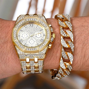 2023 hommes or Bling strass Quartz Hip Hop <span class=keywords><strong>montre</strong></span>-<span class=keywords><strong>bracelet</strong></span> montres de luxe diamant glacé ensemble de montres - Product Image 4