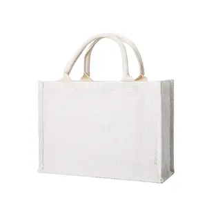 定制白色黄麻手提袋，带标志可重复使用粗麻布礼品袋，用于购物婚礼旅行派对