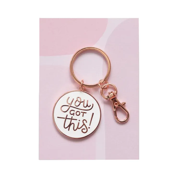 Custom Enamel Key chain Rose Gold Plated Motivational Metal Keychain Hard Enamel Keyring With back Card