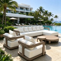 Ensemble salon extérieur en teck, canapé en bois massif, table basse, mobilier nordique pour jardin, balcon, hôtel, villa