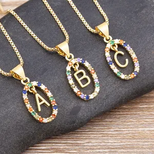 彩色26个字母A-Z首字母M S C K字母吊坠长链项链名称珠宝女性配饰礼品