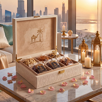 Boîte Cadeau de Luxe en Cuir PU avec Logo Personnalisé, 6 Compartiments, pour Noix, Dattes, Fruits Secs, Emballage Arabe Ramadan Aïd, OEM