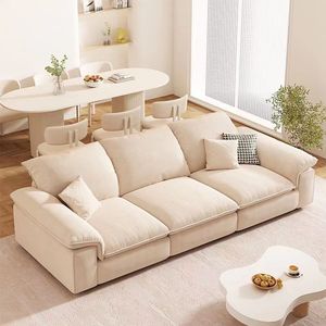 <b>Cream</b> Fabric <b>Sofa</b> Straight Line Design Minimalist Modern Living Room Furniture Small Apartment Suitable Light Luxury Style - Product Image 1