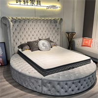Lit de Luxe Hôtelier Rond avec Rangement, Double, en Velours Capitonnage, Design Moderne