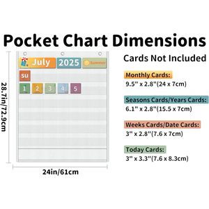 <b>Calendar</b> Pocket Chart 48 Pockets Non-woven Fabric Time Management Back To School Rectangle Minimalist Design - Product Image 3