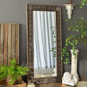 <b>Large</b> Home Decorative Rustic Rectangle Full-Length Dressing Wall Glass Mirror Beautiful Pattern Wooden Carving <b>Framed</b> - Product Image 3