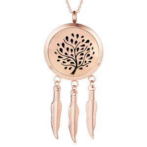 Grande variété de pendentifs diffuseurs d'aromathérapie en acier inoxydable 316L |   Collier à l'huile essentielle avec motif Mandala attrape-rêves - Product Image 4