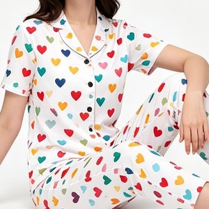Ensembles de pyjamas en satin soyeux de luxe <span class=keywords><strong>pour</strong></span> femmes, vêtements de maison, 2 pièces, manches courtes, <span class=keywords><strong>pantalon</strong></span> long, pyjama femme, grande taille, vêtements de nuit <span class=keywords><strong>pour</strong></span> femmes - Product Image 2
