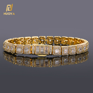 Gelang Hip Hop NUOYA Berlapis Emas, Rantai Tennis Bertabur Zirkon Potongan Baguette dan Bulat, Perhiasan Mewah untuk Wanita - Product Image 1