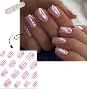 12 Uñas Postizas Acrílicas Recubiertas de Estilo Japonés, Color Rosa Dulce, Forma Almendrada Corta, Media Cobertura, Uñas Artificiales, Uñas Falsas, Pegamento - Product Image 6