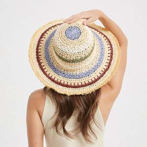Chapeaux de paille crochetés en corde de papier multicolores style bohème printemps-été pour femmes, visière de soleil pour les vacances et la plage - Product Image 6