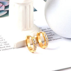 Pendientes de Aro de Acero Inoxidable con Diamantes y Oro de 18k para Mujer, Recién Llegados - Product Image 1