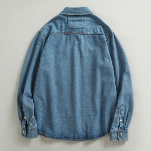 Camicia da Lavoro in Denim Personalizzata per Uomo, Alta Qualità 100% Cotone, Manica Lunga con Bottoni, Stile Vintage Lavato, Oversize con Logo - Product Image 5