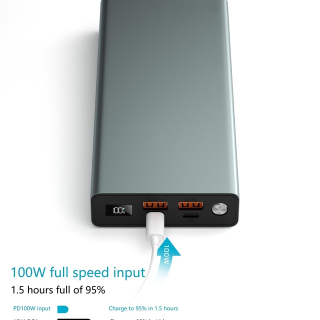 M-Queen Power Bank 40000mAh Fast Charging PD 100W Portable Charger with LED Display and Type-C for Laptop