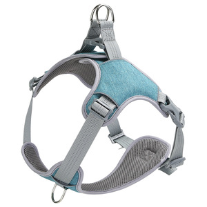 <b>Pet</b> Harness Chest Strap Blue Gray Reflective Adjustable Dog Vest With <b>Leash</b> For Walking And Training - Product Image 1