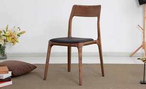 Chaise de design nordique haut de gamme sans accoudoirs, rembourrée, en bois massif, pour salle à manger, avec coussin en cuir PU - Product Image 4