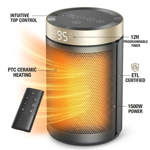 <span class=keywords><strong>Chauffage</strong></span> <span class=keywords><strong>d</strong></span>'<span class=keywords><strong>appoint</strong></span> céramique PTC 1500W, ventilateur portable <span class=keywords><strong>avec</strong></span> thermostat, télécommande, minuterie 12H, fonctionnement silencieux - Product Image 1