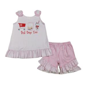 GSSO3008 rts Little Active Casual Girl pink Best Day Ever Print Outfits Kids Wholesale Short Sleeve <b>Set</b> Child - Product Image 1